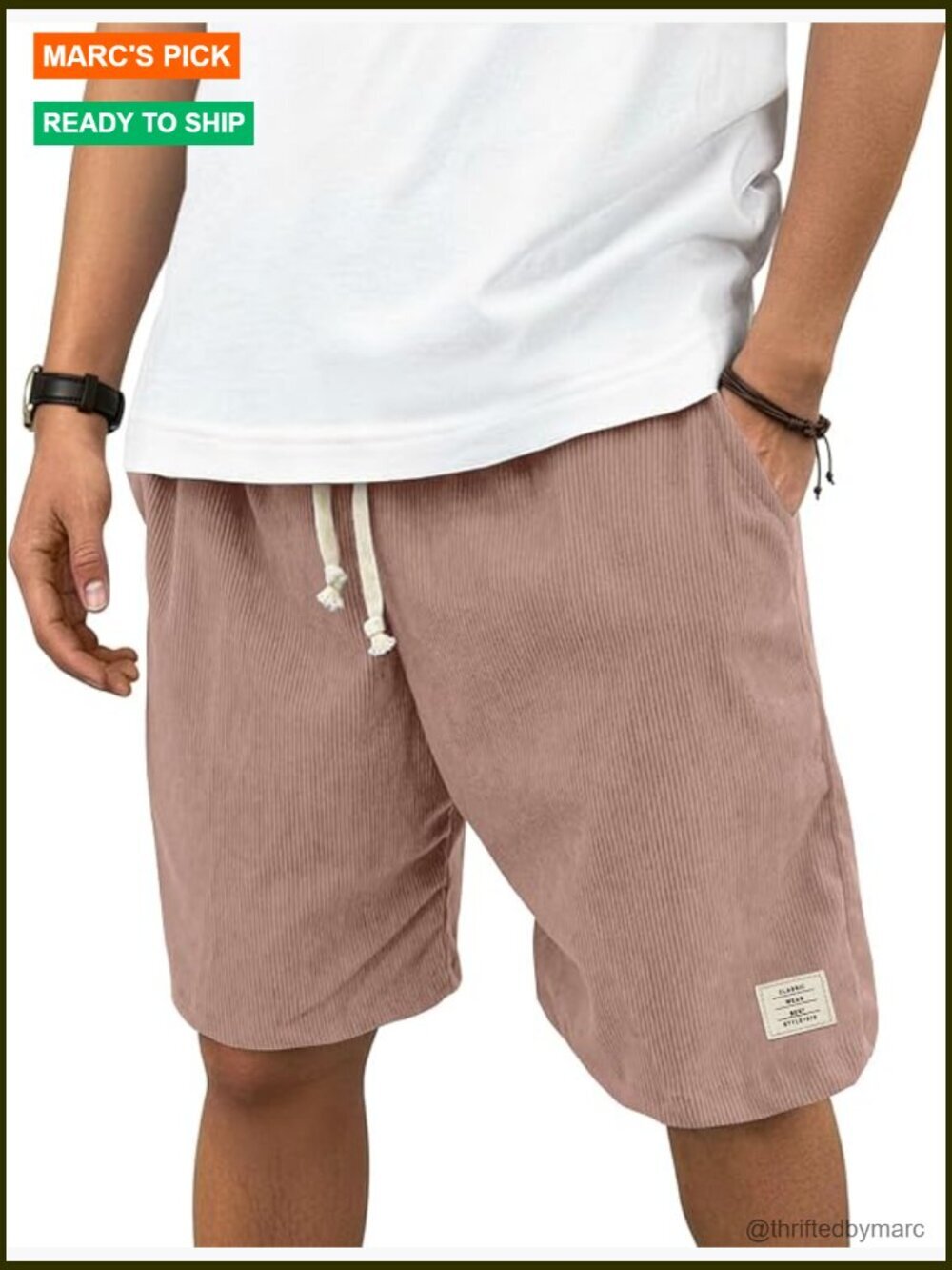 Mens Corduroy Shorts Elastic Waist Drawstring Casual Summer Lounge